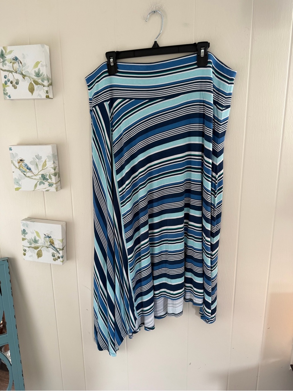 Ladies Plus Size 1X Westport Striped Blue & Light Blue Midi Skirt Asymmetrical